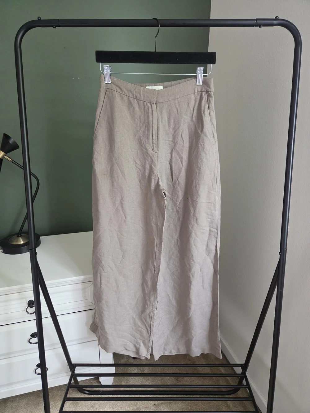 H&M Taupe Wide-Leg Linen Blend Pants